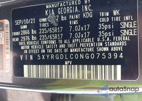 2022 Kia Sorento Lx from USA, damaged, VIN 5XYRGDLC0NG075394